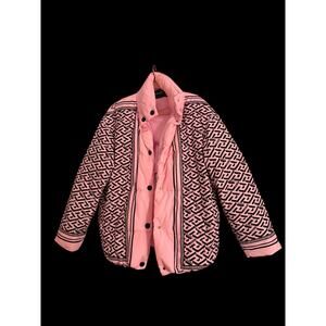 VERSACE La Greca Puffer Jacket, Female, Black+pink